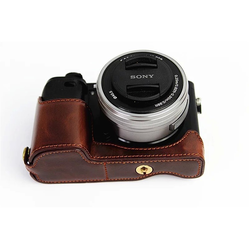 PU Leather Half Bottom Camera Protective Shell for Sony A6000/A6300 - Coffee-2