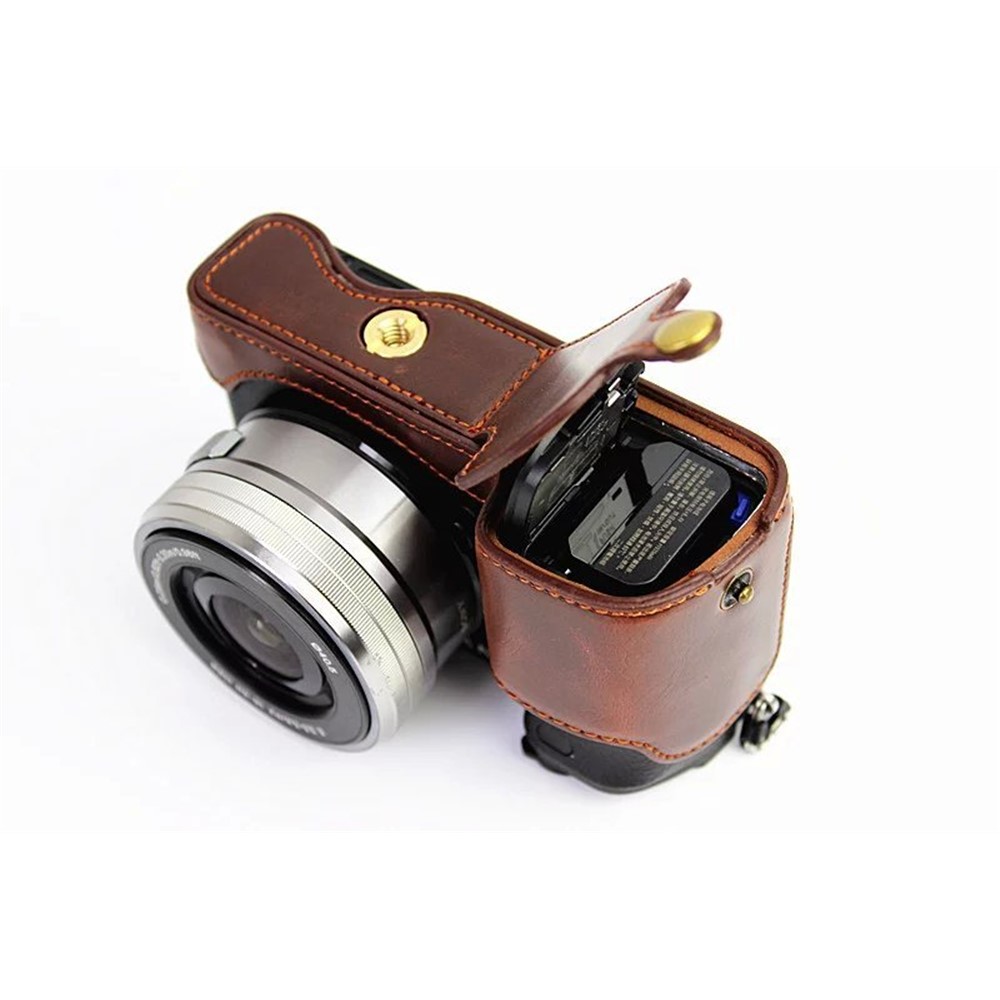 PU Leather Half Bottom Camera Protective Shell for Sony A6000/A6300 - Coffee-3