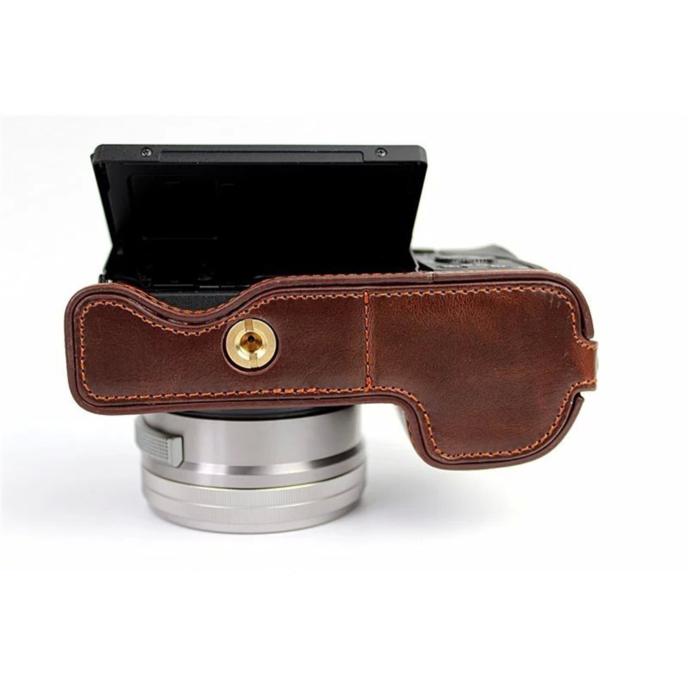 PU Leather Half Bottom Camera Protective Shell for Sony A6000/A6300 - Coffee-4