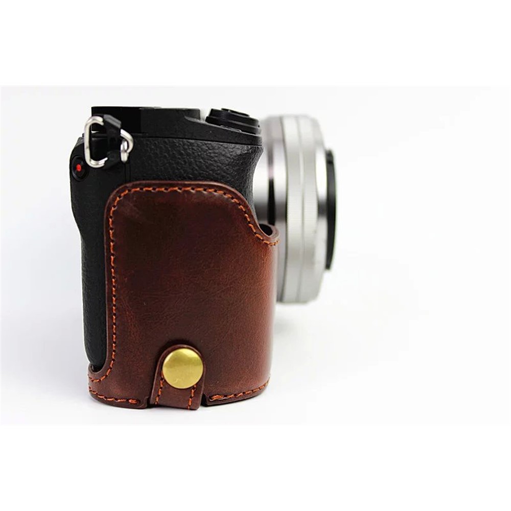 PU Leather Half Bottom Camera Protective Shell for Sony A6000/A6300 - Coffee-5