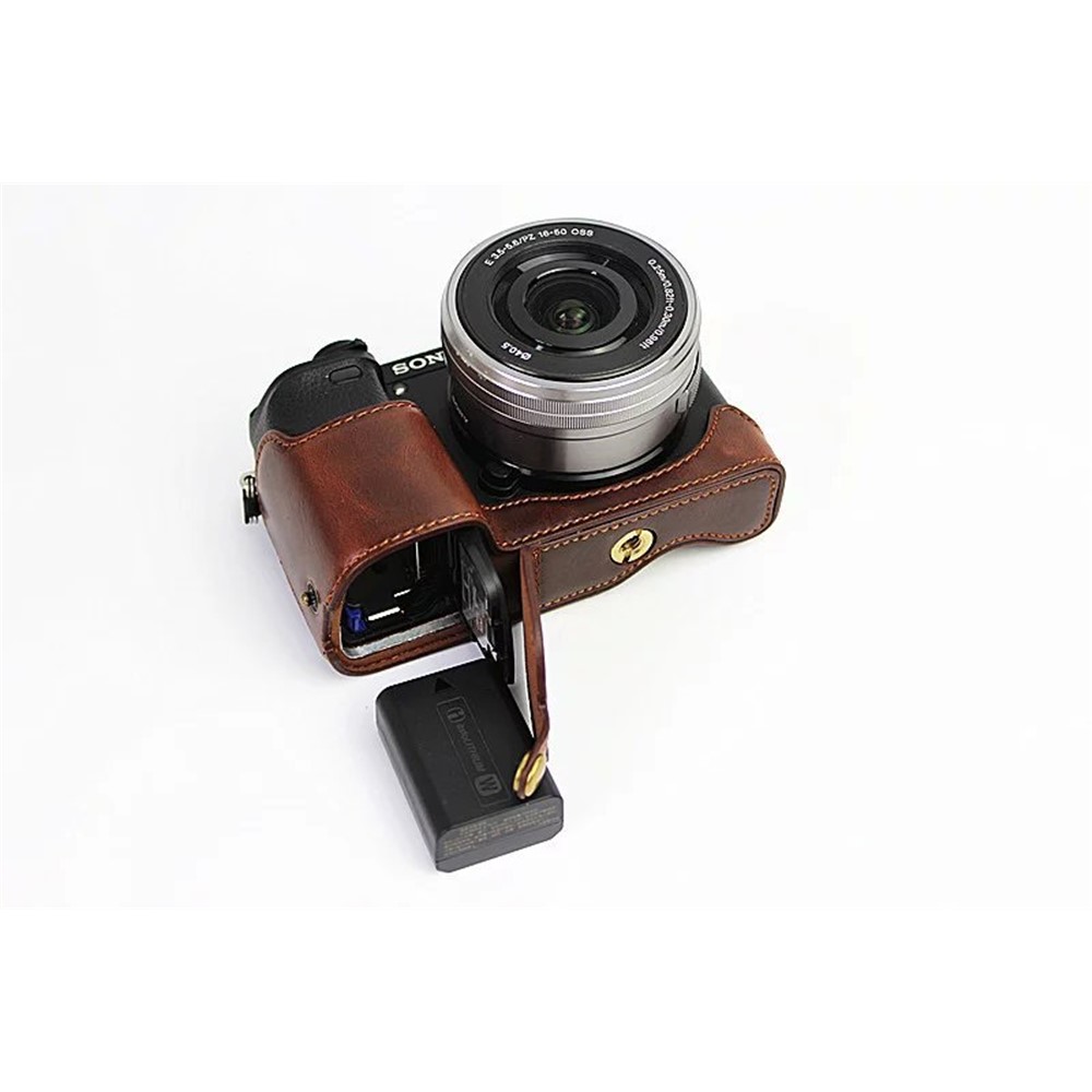PU Leather Half Bottom Camera Protective Shell for Sony A6000/A6300 - Coffee-6