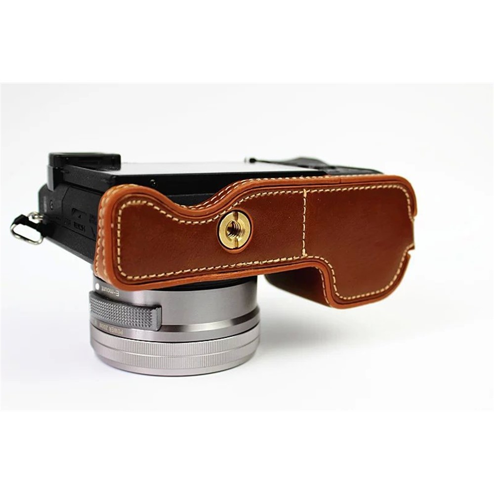 PU Leather Half Bottom Camera Protective Shell for Sony A6000/A6300 - Coffee-7