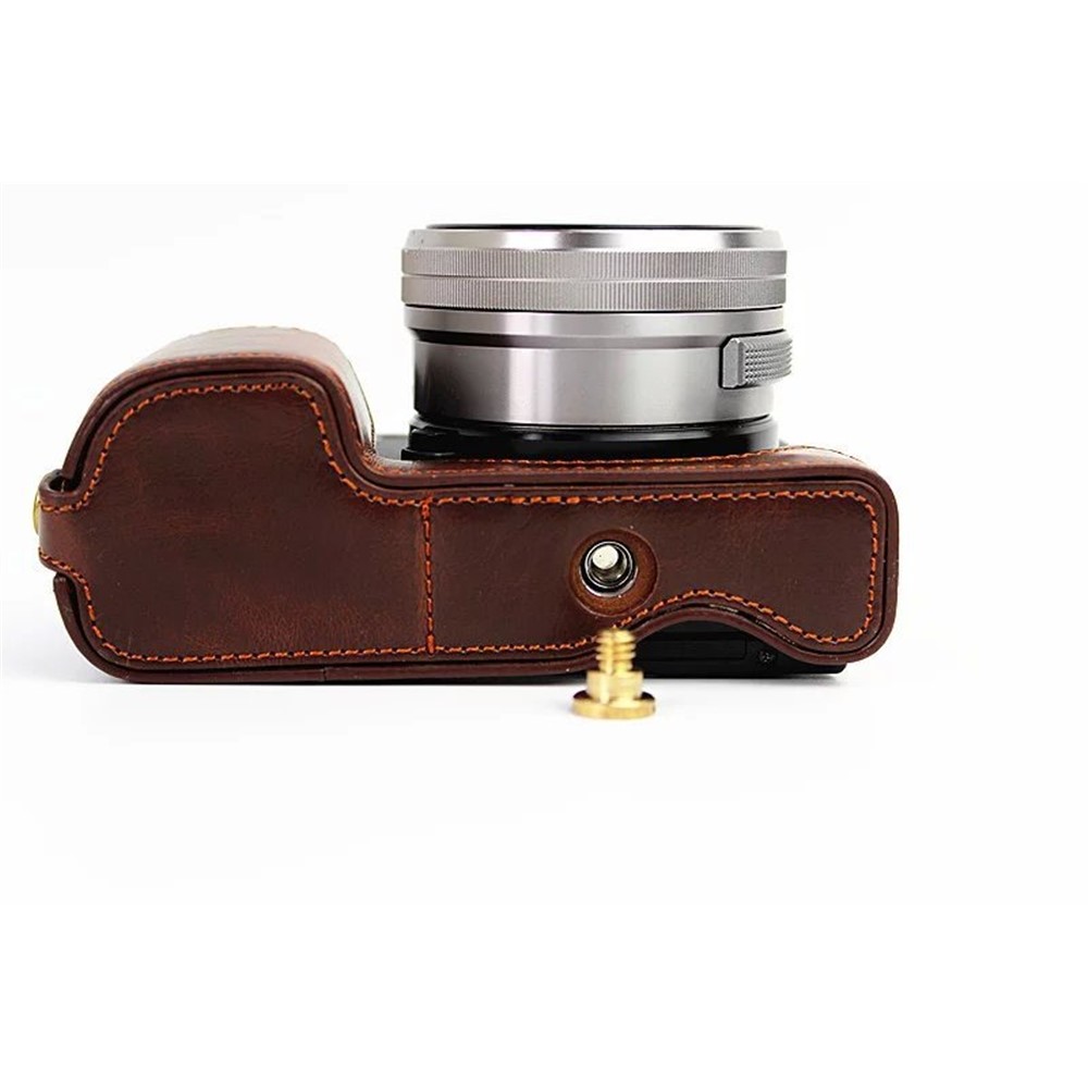 PU Leather Half Bottom Camera Protective Shell for Sony A6000/A6300 - Coffee-8