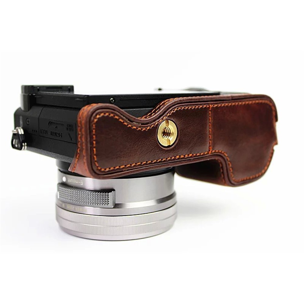 PU Leather Half Bottom Camera Protective Shell for Sony A6000/A6300 - Coffee-9