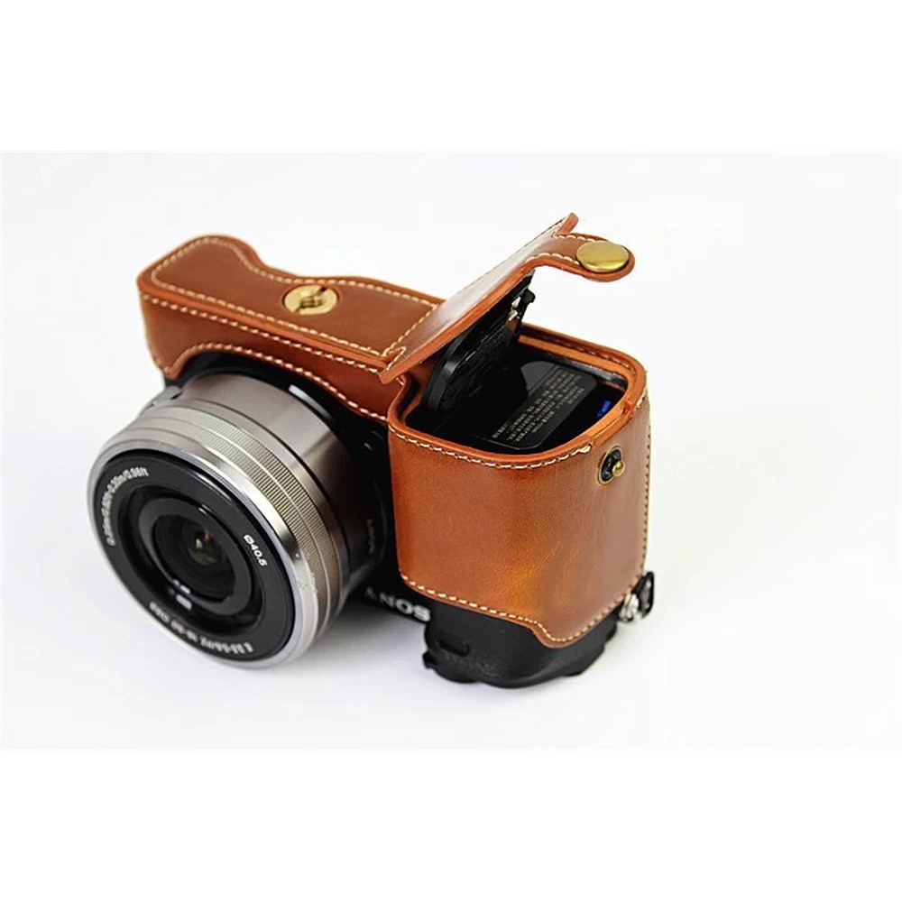 PU Leather Half Camera Case Protective Cover for Sony A6000/A6300 - Brown-3