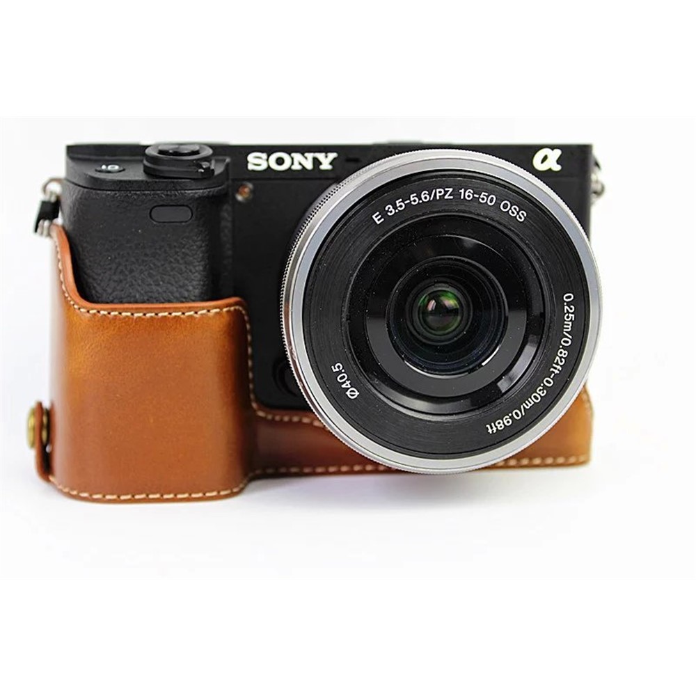 PU Leather Half Camera Case Protective Cover for Sony A6000/A6300 - Brown-4