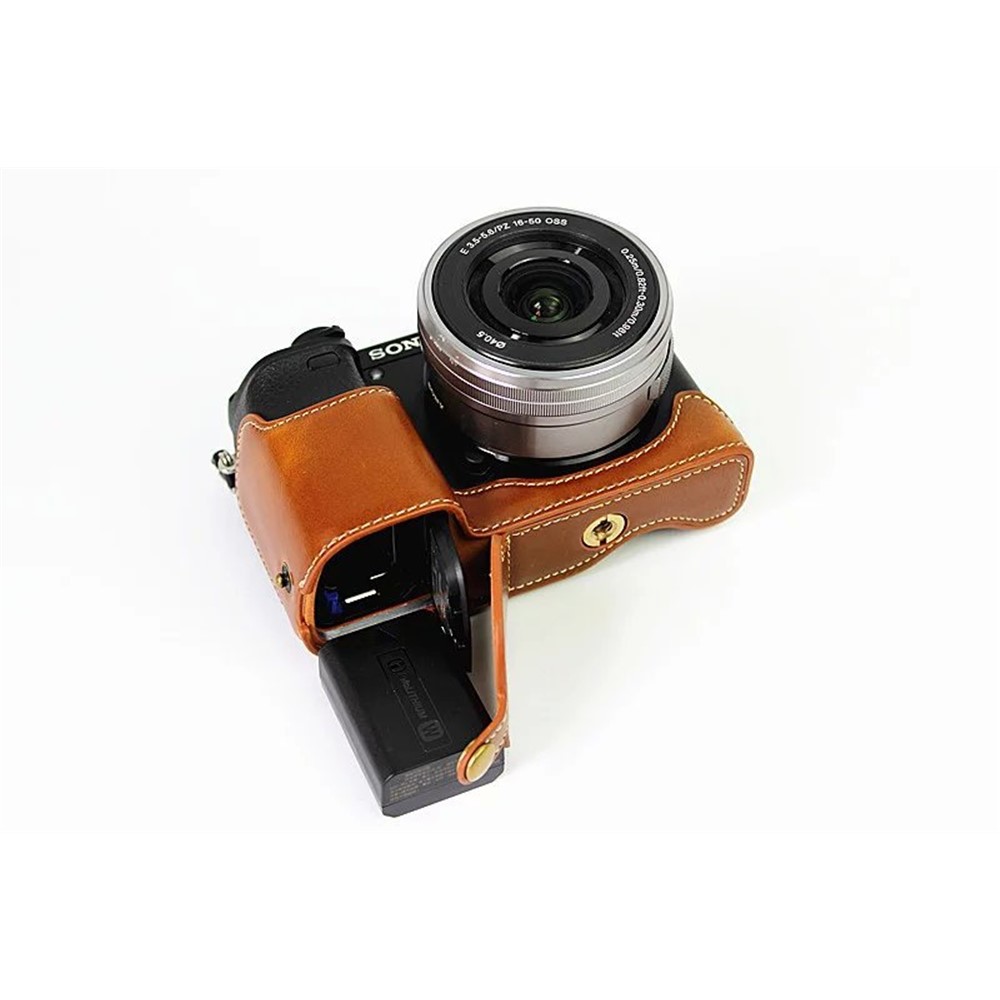 PU Leather Half Camera Case Protective Cover for Sony A6000/A6300 - Brown-5