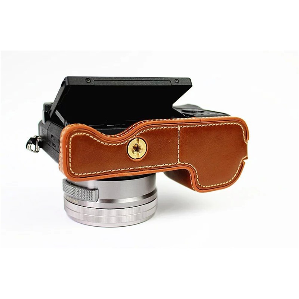 PU Leather Half Camera Case Protective Cover for Sony A6000/A6300 - Brown-6