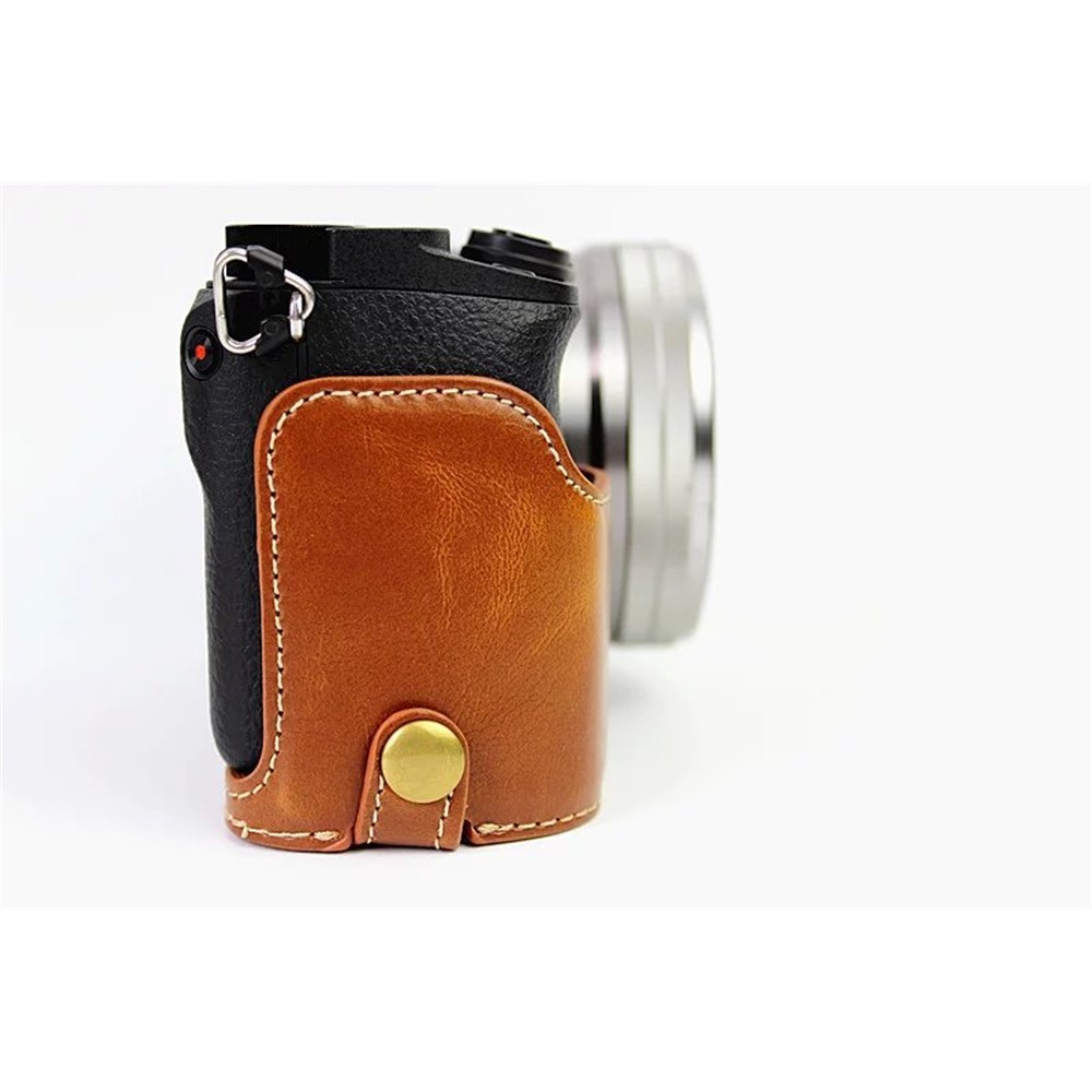 PU Leather Half Camera Case Protective Cover for Sony A6000/A6300 - Brown-7