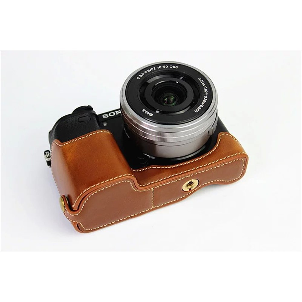PU Leather Half Camera Case Protective Cover for Sony A6000/A6300 - Brown-8