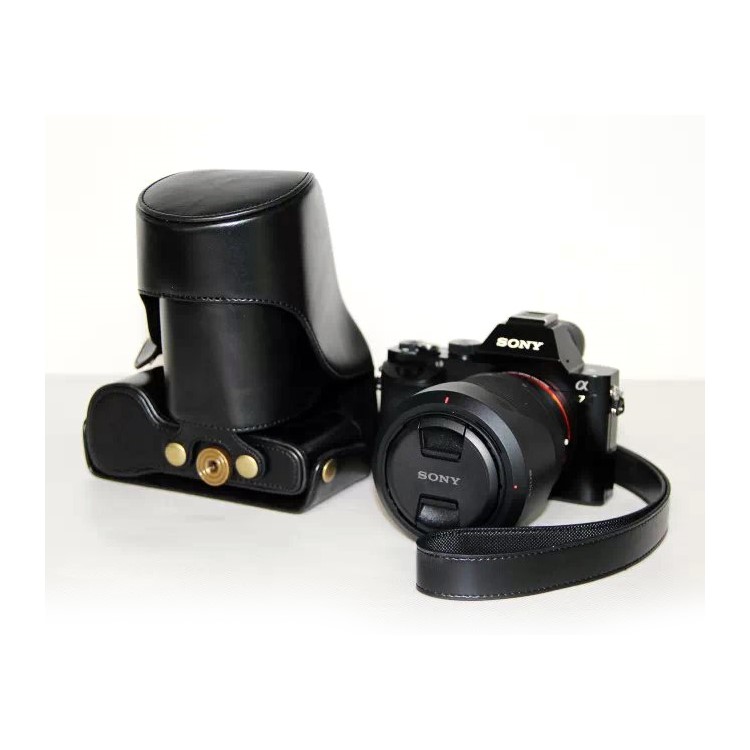 PU Leather Camera Protection Case + Strap for Sony a7R with 28-70mm Lens - Black-1