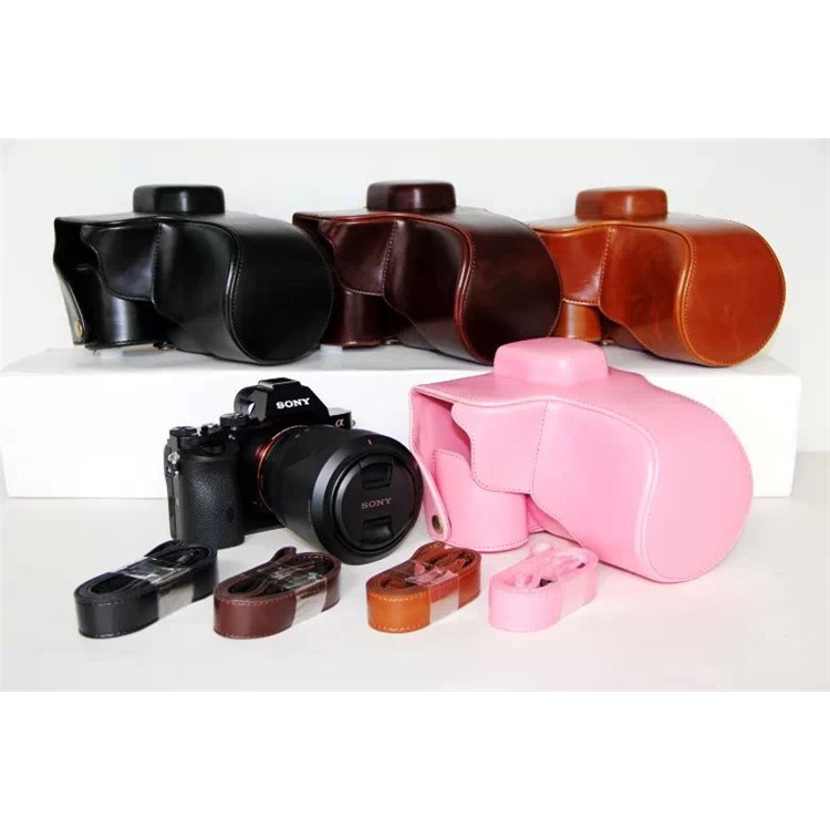 PU Leather Camera Protection Case + Strap for Sony a7R with 28-70mm Lens - Black-10
