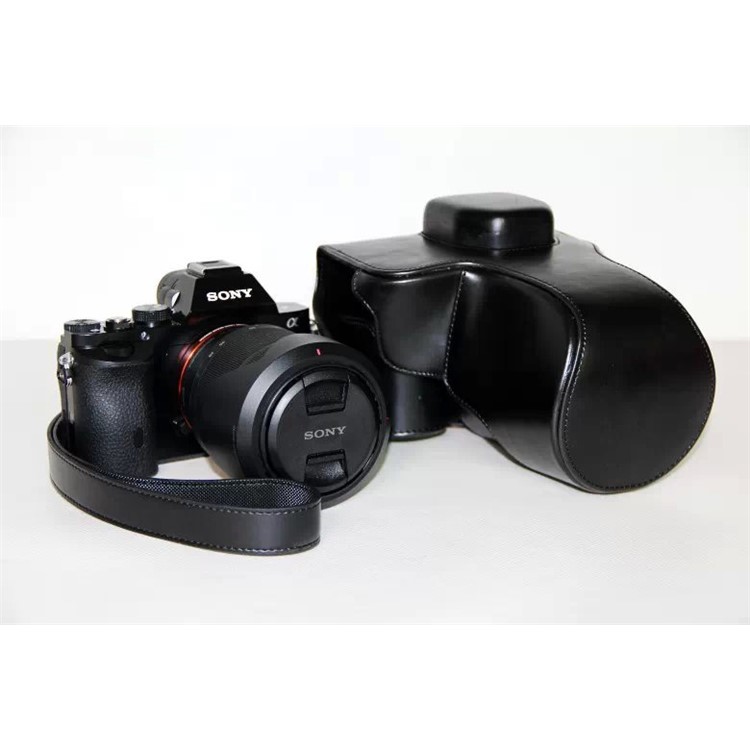 PU Leather Camera Protection Case + Strap for Sony a7R with 28-70mm Lens - Black-2