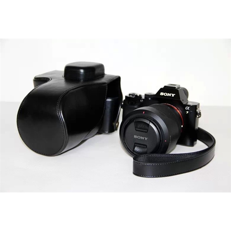 PU Leather Camera Protection Case + Strap for Sony a7R with 28-70mm Lens - Black-3