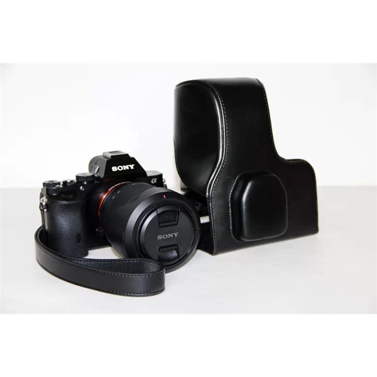 PU Leather Camera Protection Case + Strap for Sony a7R with 28-70mm Lens - Black-4