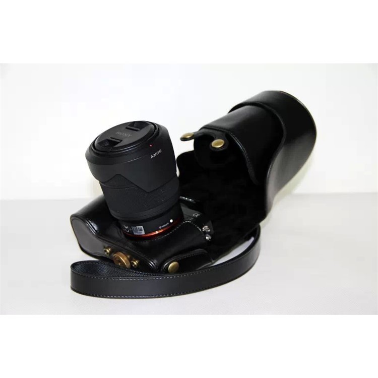 PU Leather Camera Protection Case + Strap for Sony a7R with 28-70mm Lens - Black-5