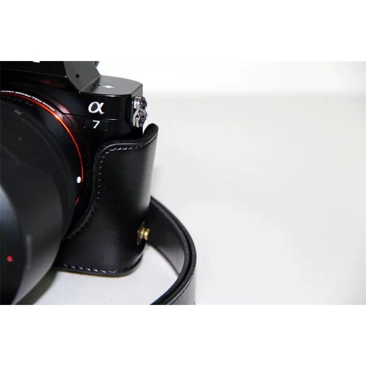 PU Leather Camera Protection Case + Strap for Sony a7R with 28-70mm Lens - Black-6