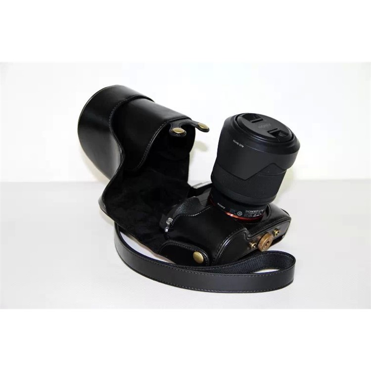 PU Leather Camera Protection Case + Strap for Sony a7R with 28-70mm Lens - Black-8