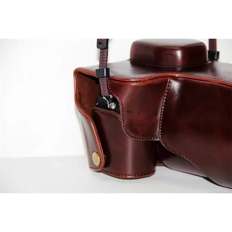 PU Leather Camera Protection Cover + Strap for Sony a7R with 28-70mm Lens - Coffee-5