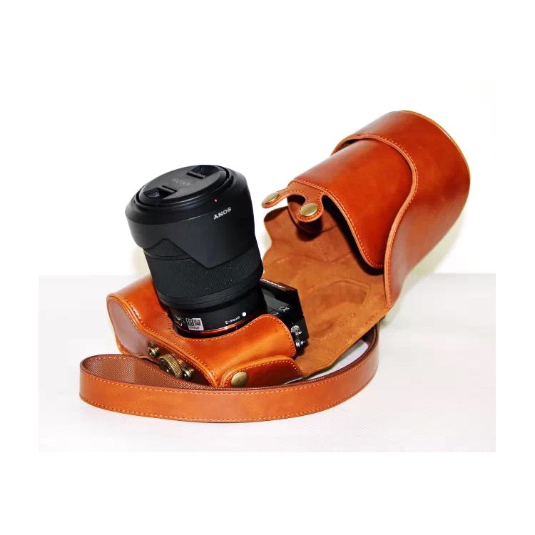 PU Leather Camera Cover Casing + Strap for Sony a7R with 28-70mm Lens - Brown-1