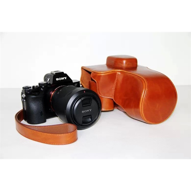 PU Leather Camera Cover Casing + Strap for Sony a7R with 28-70mm Lens - Brown-2