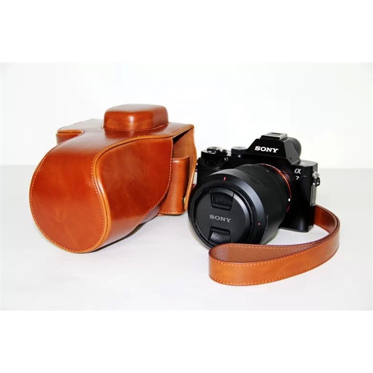 PU Leather Camera Cover Casing + Strap for Sony a7R with 28-70mm Lens - Brown-3