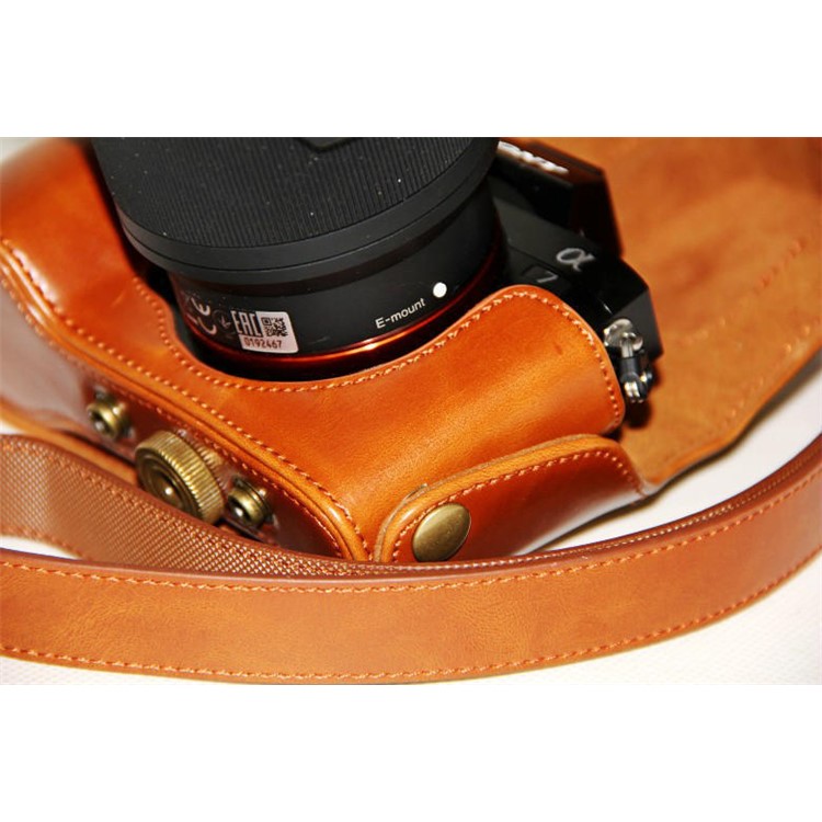 PU Leather Camera Cover Casing + Strap for Sony a7R with 28-70mm Lens - Brown-6