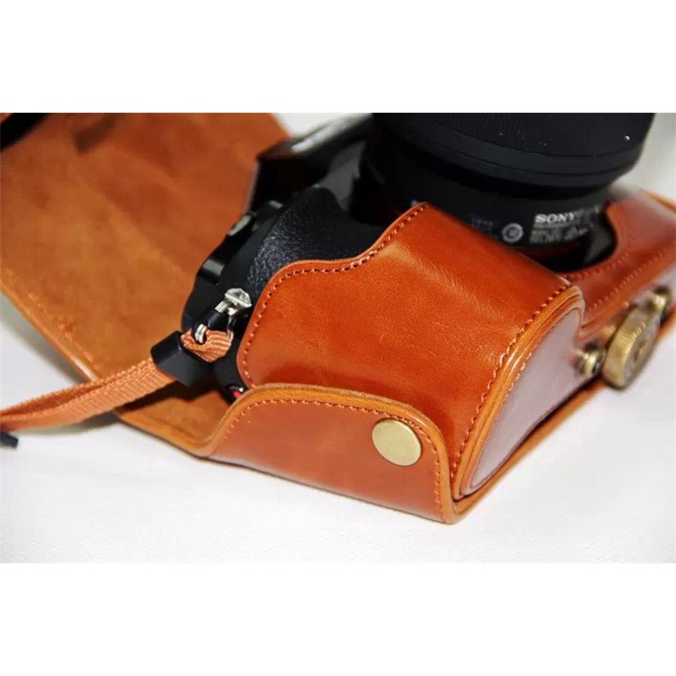 PU Leather Camera Cover Casing + Strap for Sony a7R with 28-70mm Lens - Brown-8