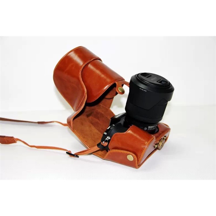 PU Leather Camera Cover Casing + Strap for Sony a7R with 28-70mm Lens - Brown-9