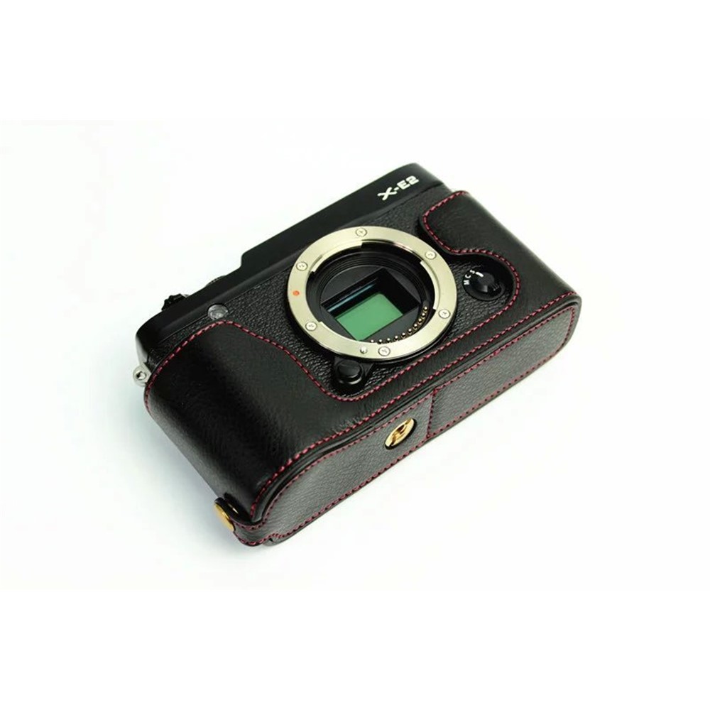 Genuine Split Leather Half Camera Case Bag for Fujifilm XE1 XE2 - Black-2