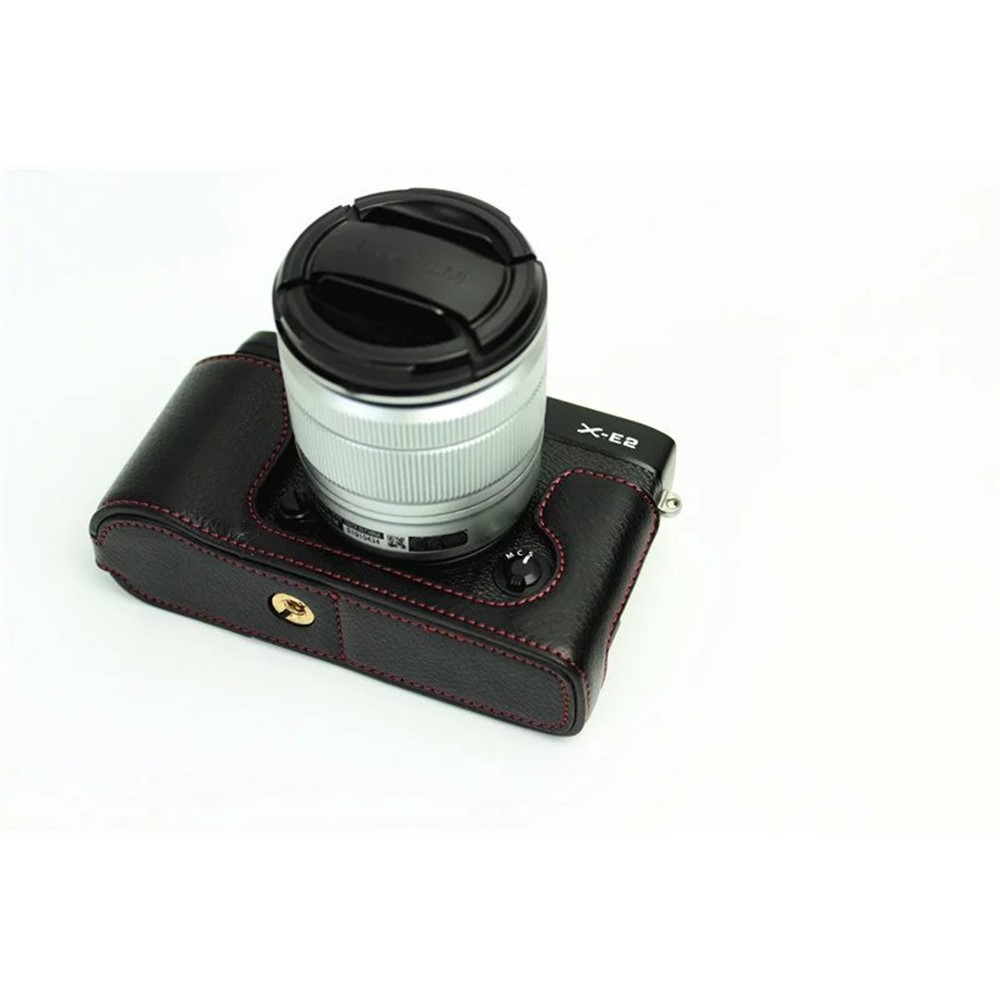 Genuine Split Leather Half Camera Case Bag for Fujifilm XE1 XE2 - Black-8