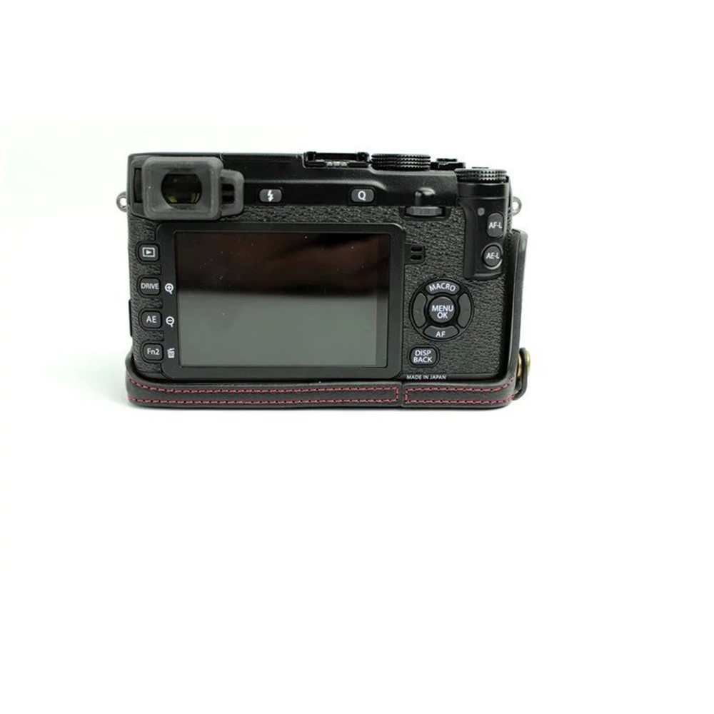 Genuine Split Leather Half Camera Case Bag for Fujifilm XE1 XE2 - Black-9