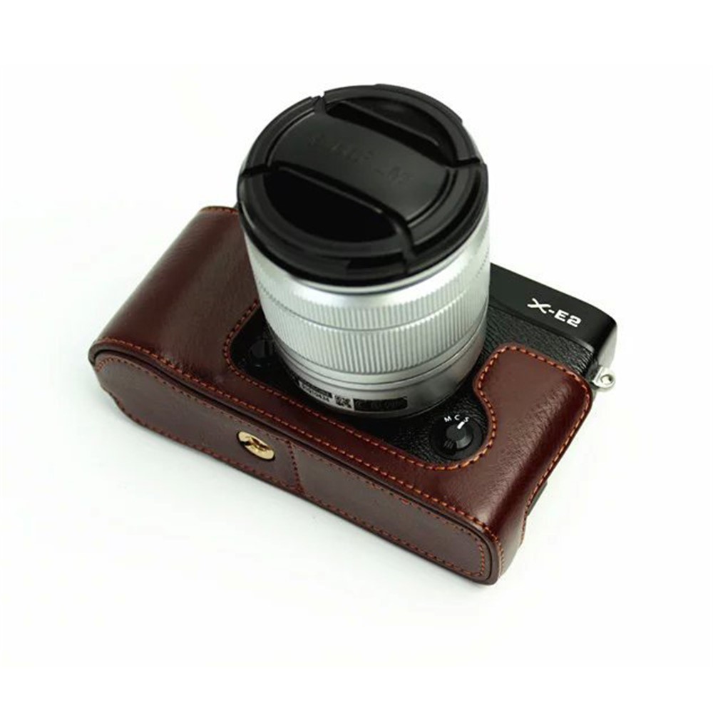 Genuine Split Leather Half Camera Bag Cover for Fujifilm XE1 XE2 - Coffee-1