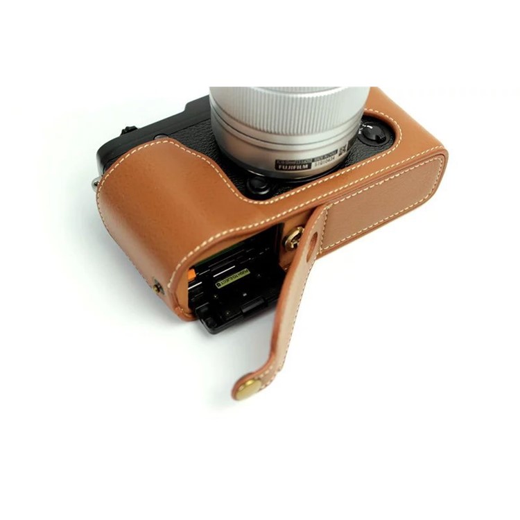 Genuine Split Leather Half Camera Protective Bag for Fujifilm XE1 XE2 - Brown-6