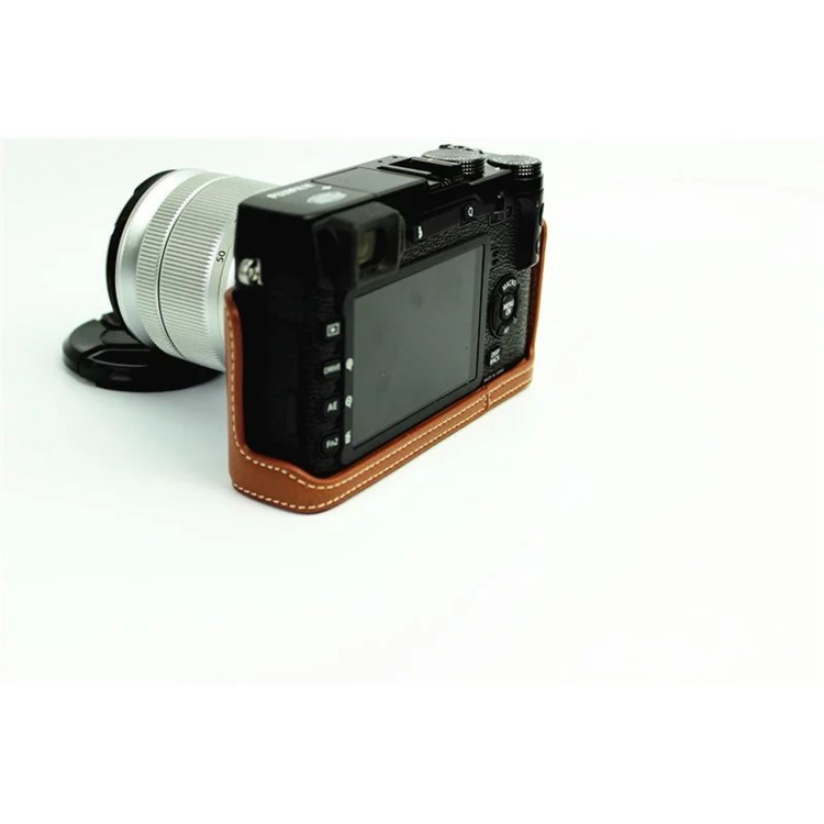 Genuine Split Leather Half Camera Protective Bag for Fujifilm XE1 XE2 - Brown-8