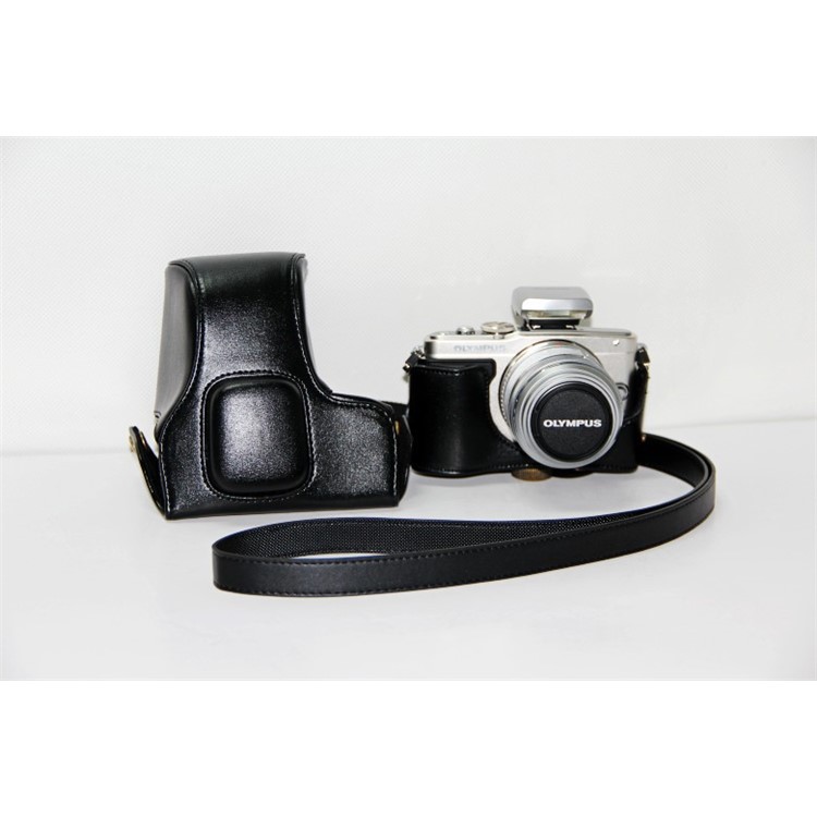 PU Leather Camera Protection Case + Strap for Olympus E-PL6/E-PL5/E-PM2 - Black-3