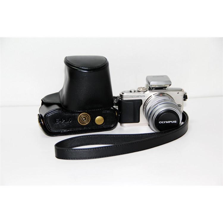 PU Leather Camera Protection Case + Strap for Olympus E-PL6/E-PL5/E-PM2 - Black-4