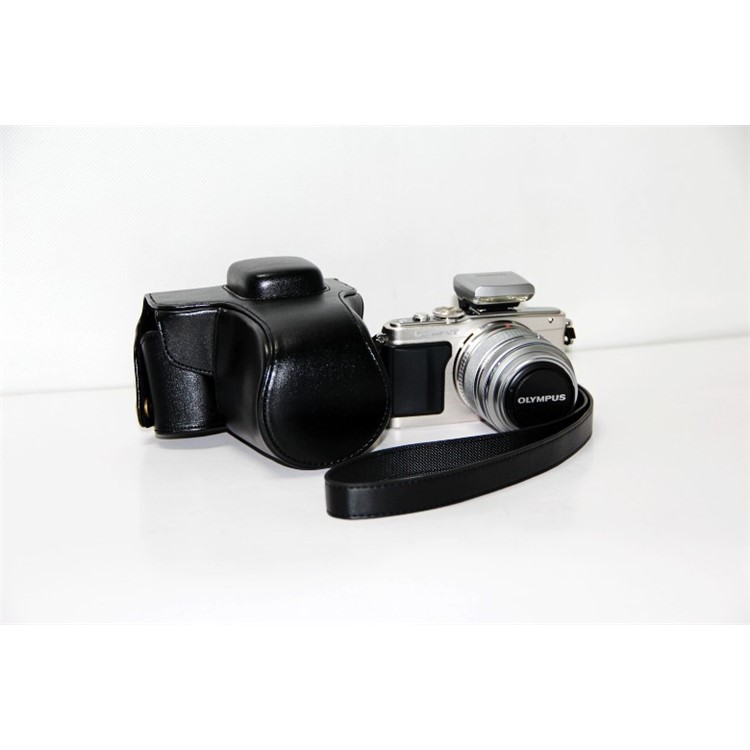 PU Leather Camera Protection Case + Strap for Olympus E-PL6/E-PL5/E-PM2 - Black-5