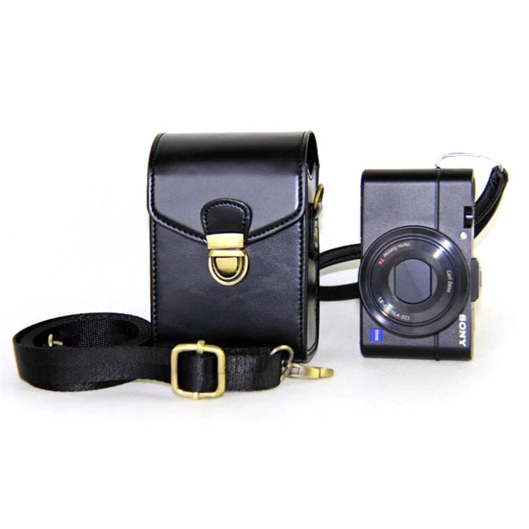PU Leather Camera Shoulder Bag Waterproof Shoulder Camera Bag for Hiking Camping Trekking Cycling - Black-2