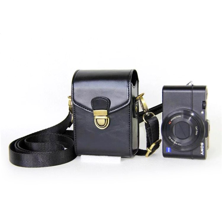 PU Leather Camera Shoulder Bag Waterproof Shoulder Camera Bag for Hiking Camping Trekking Cycling - Black-3