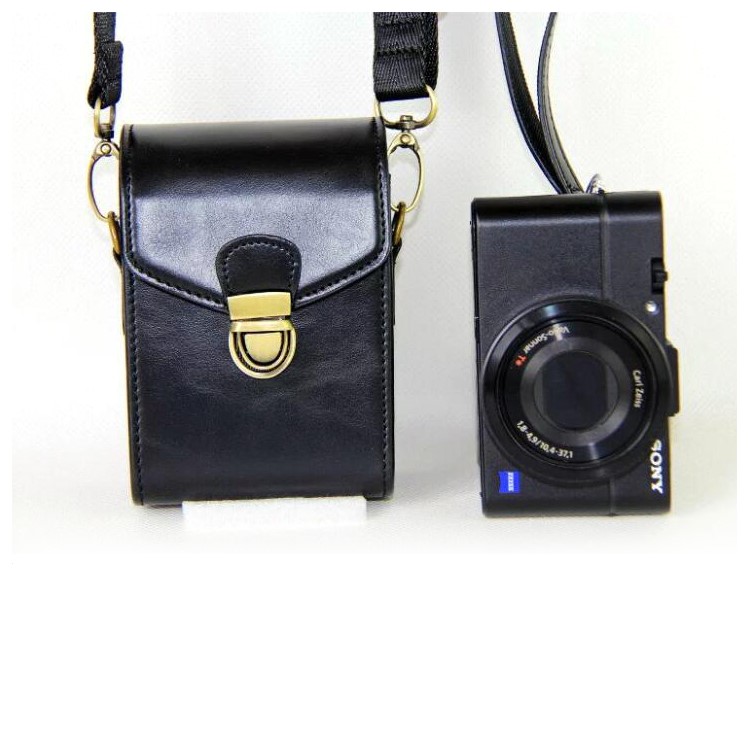 PU Leather Camera Shoulder Bag Waterproof Shoulder Camera Bag for Hiking Camping Trekking Cycling - Black-6