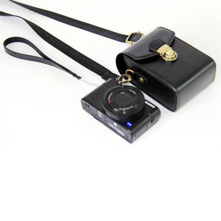 PU Leather Camera Shoulder Bag Waterproof Shoulder Camera Bag for Hiking Camping Trekking Cycling - Black-7