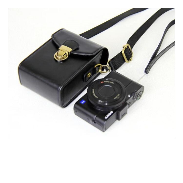 PU Leather Camera Shoulder Bag Waterproof Shoulder Camera Bag for Hiking Camping Trekking Cycling - Black-9