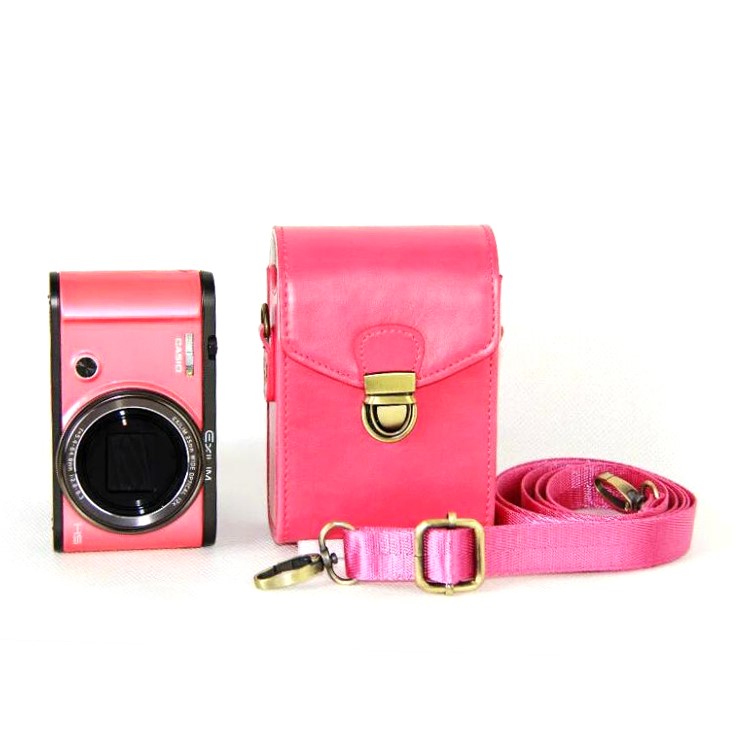 Protective PU Leather Camera Shoulder Bag Waterproof Shoulder Camera Bag for Hiking Camping Trekking Cycling - Rose-2