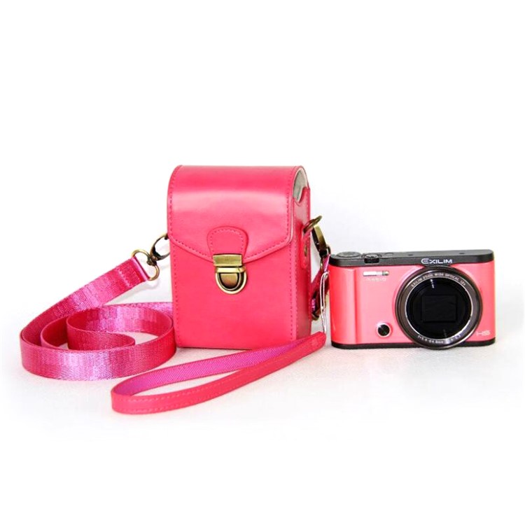 Protective PU Leather Camera Shoulder Bag Waterproof Shoulder Camera Bag for Hiking Camping Trekking Cycling - Rose-4