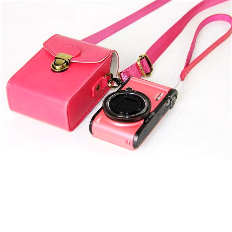 Protective PU Leather Camera Shoulder Bag Waterproof Shoulder Camera Bag for Hiking Camping Trekking Cycling - Rose-9