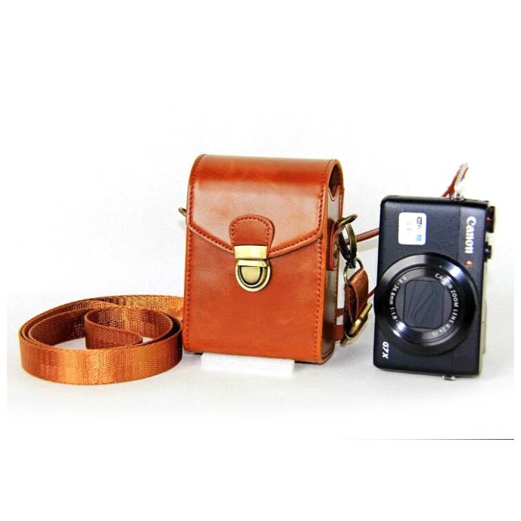 PU Leather Camera Shoulder Bag Waterproof Shoulder Camera Bag for Hiking Camping Cycling - Brown-2