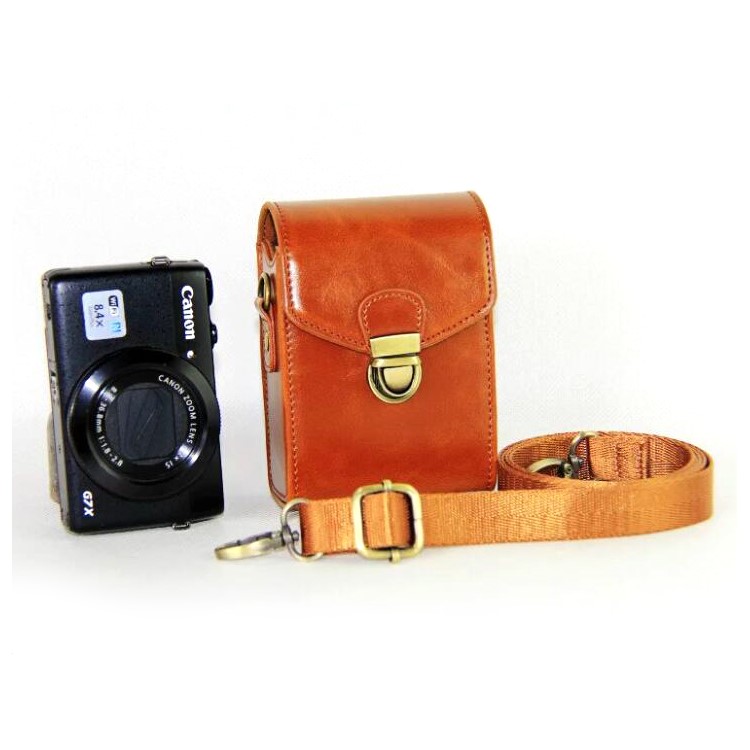 PU Leather Camera Shoulder Bag Waterproof Shoulder Camera Bag for Hiking Camping Cycling - Brown-3