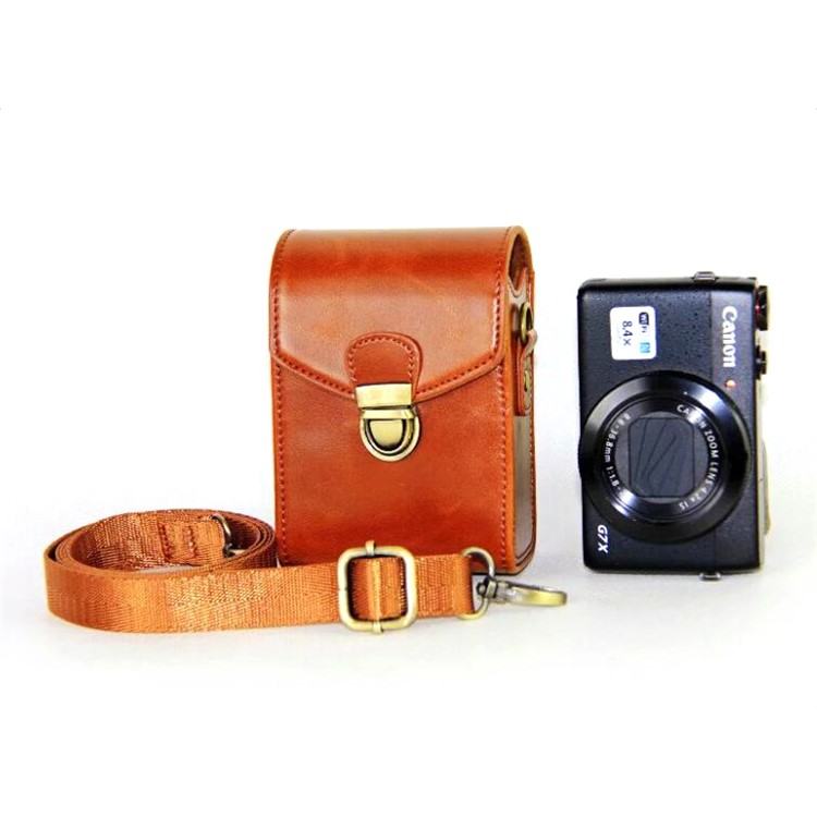 PU Leather Camera Shoulder Bag Waterproof Shoulder Camera Bag for Hiking Camping Cycling - Brown-4