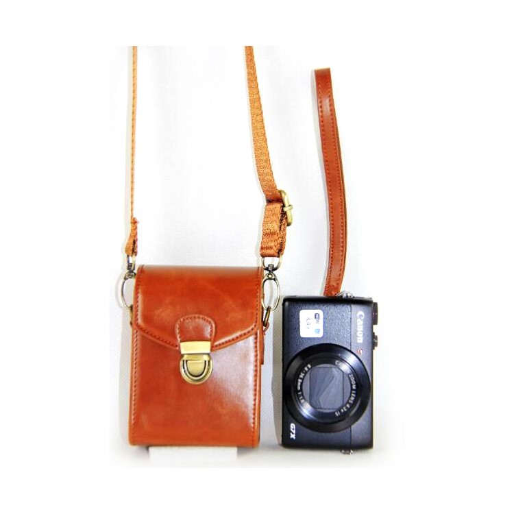 PU Leather Camera Shoulder Bag Waterproof Shoulder Camera Bag for Hiking Camping Cycling - Brown-5